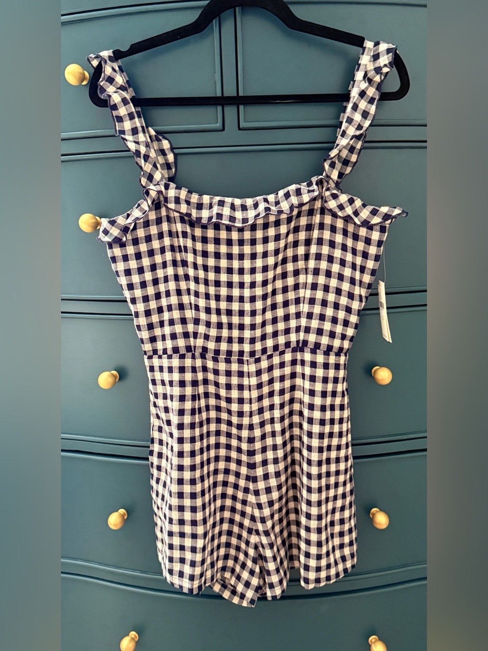 Anthropologie Capulet at Largo Drive Women’s Navy & White Gingham Romper size M
